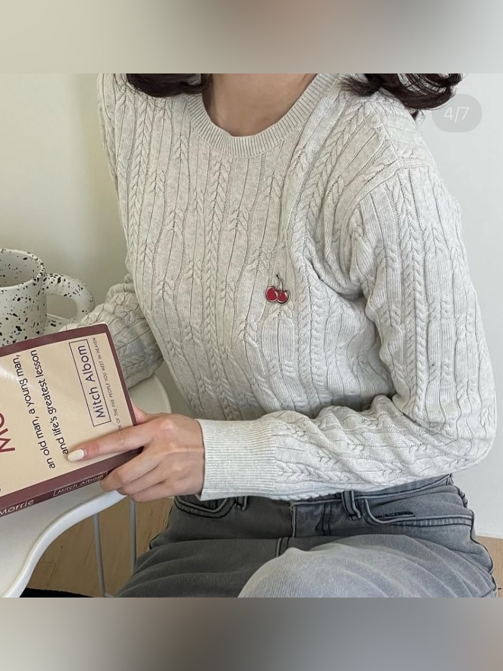 Kirsh Cropped Cable Knit Crewneck Sweater Oatmeal Streetwear Korean K-Pop Cherry